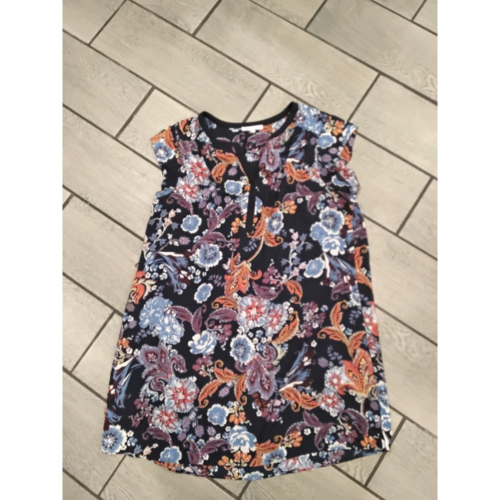 DR2 Womens‎ XL Navy Paisley Floral Split Neck Sleeveless dress